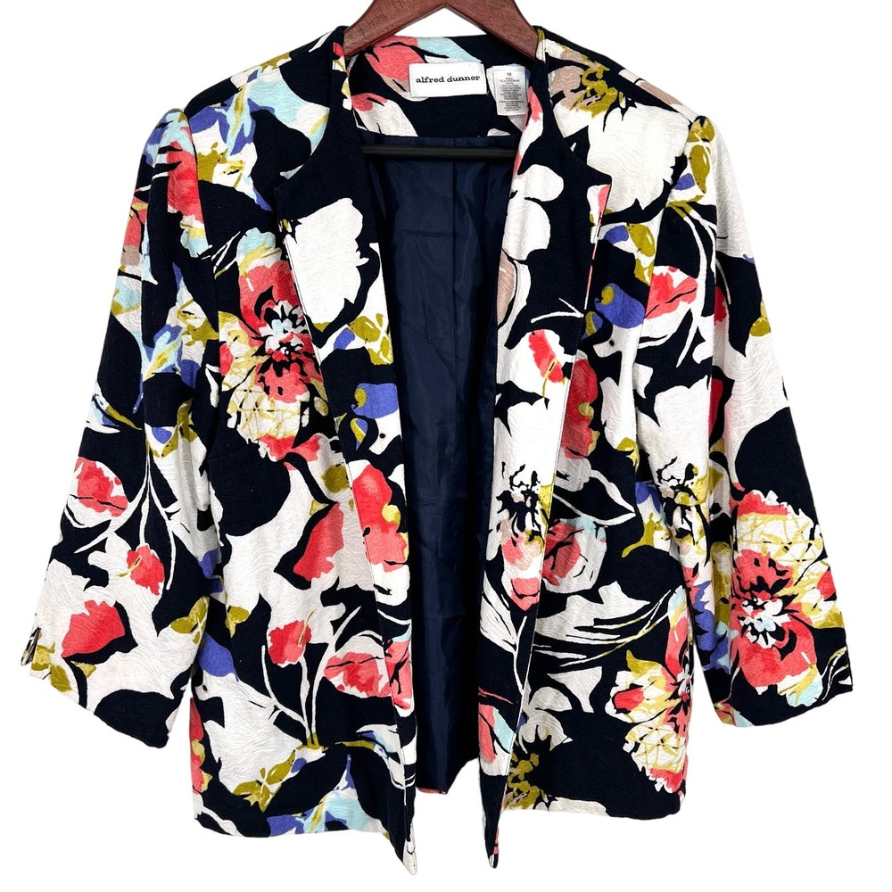 Alfred Dunner Sz 10 Blazer Jacker Floral Tropical Business Blouse Shirt Top